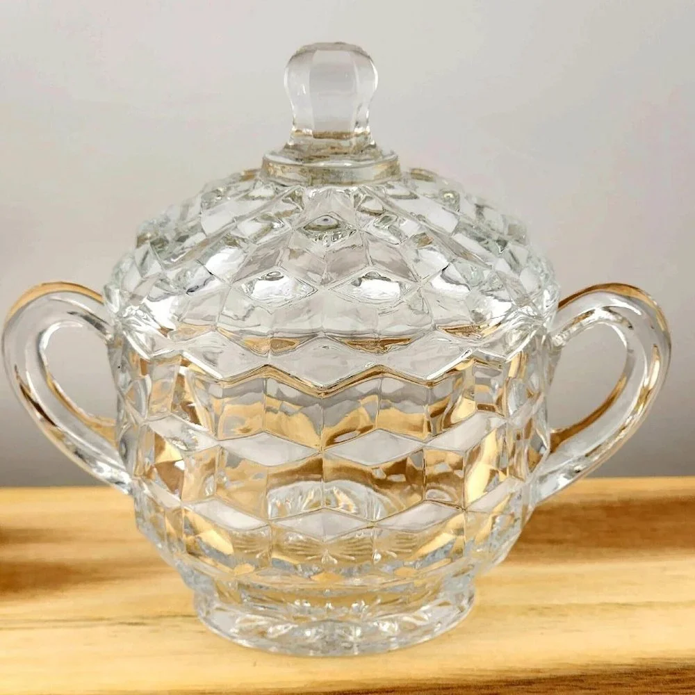 Colony Whitehall Clear Covered Sugar Bowl cube cubist glass midcentury vintage - Picture 4 of 16